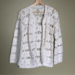 Handmade white crochet floral pattern cardigan size large